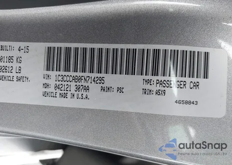 2015 Chrysler 200 Limited z USA, uszkodzony, nr VIN 1C3CCCAB0FN714295